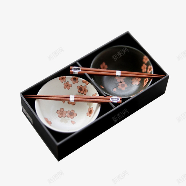 一对白黑樱花碗筷png免抠素材_88icon https://88icon.com 产品实物 便捷 小巧