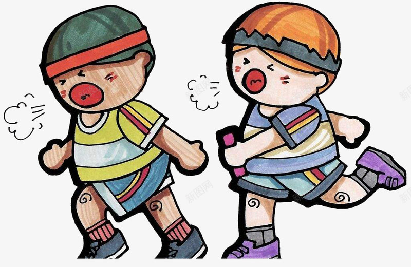 两个交接的跑步小人png免抠素材_88icon https://88icon.com 卡通 气喘吁吁 跑步 跑的人 运动
