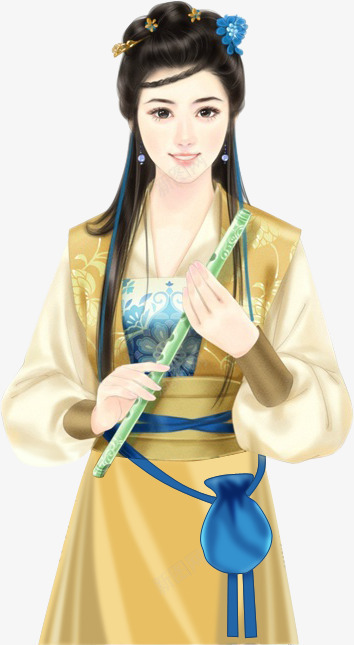 卡通古典笛子美女png免抠素材_88icon https://88icon.com 卡通 古典 笛子 美女