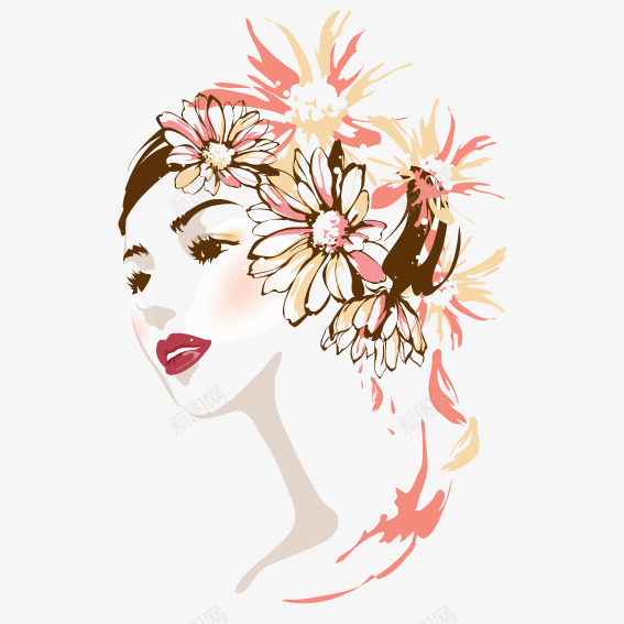 卡通美女头像矢量图ai免抠素材_88icon https://88icon.com 卡通美女 卡通美女头像 头像 花朵 花朵头饰 矢量图