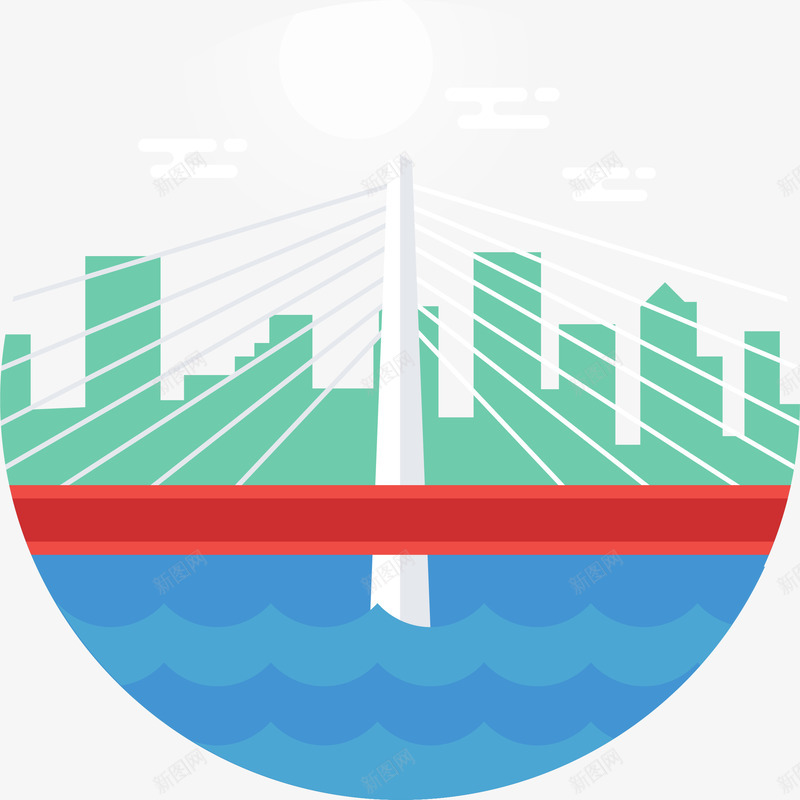 手绘扁平化城市大桥建筑png免抠素材_88icon https://88icon.com 城市 城市地标 大桥 工业建筑 扁平化 桥