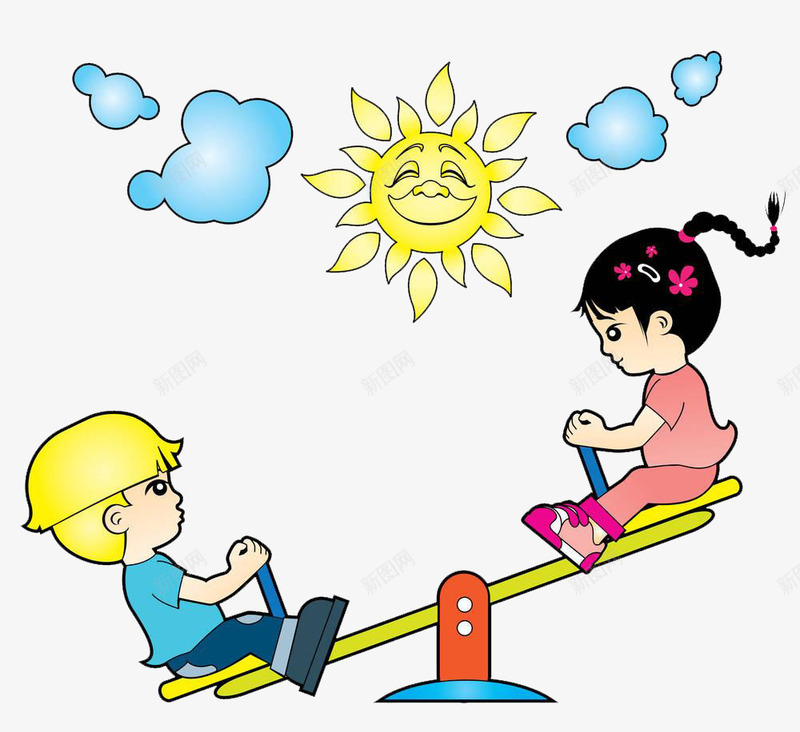 玩跷跷板的小朋友png免抠素材_88icon https://88icon.com 压跷跷板 太阳 小朋友 拥抱太阳 白云 跷跷板