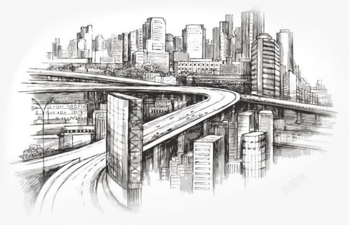手绘素描合成城市建筑png免抠素材_88icon https://88icon.com 合成 城市 建筑 素描