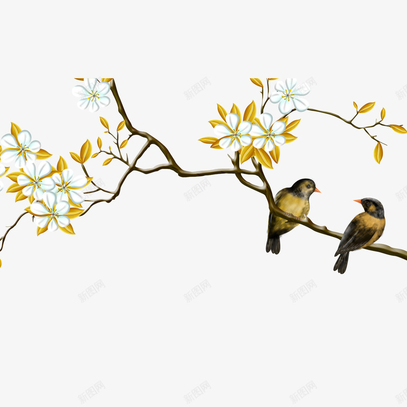 鸟在枝头png免抠素材_88icon https://88icon.com 中国风 小鸟 树枝 花枝 鸟在枝头