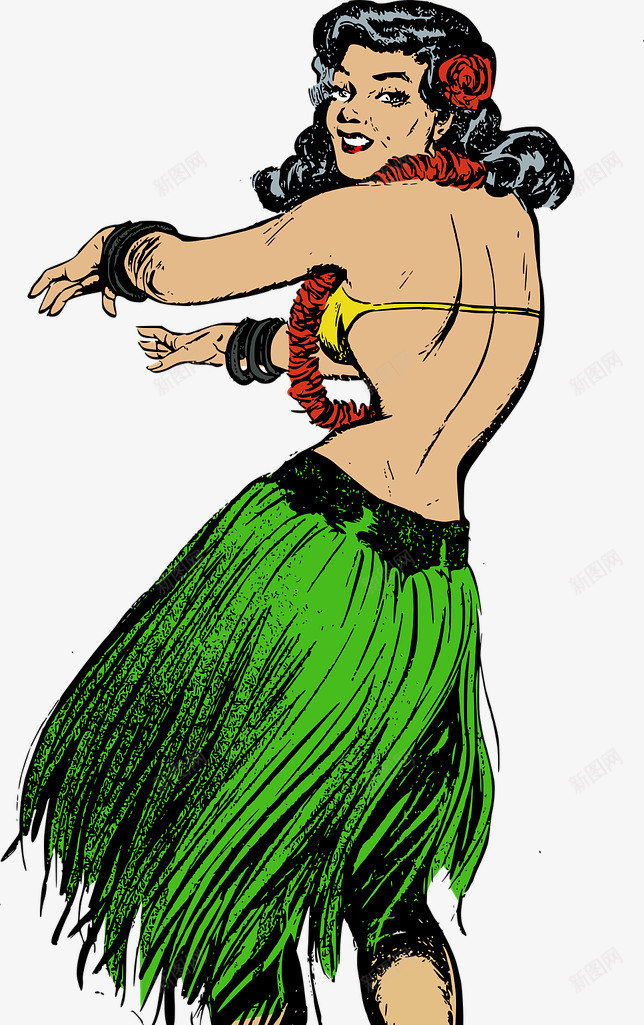 草裙舞png免抠素材_88icon https://88icon.com 性感 美女 舞者 花环 草裙