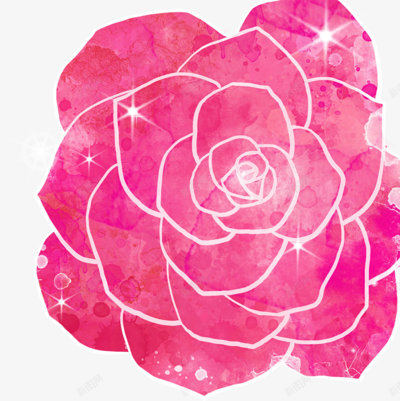 粉色手绘星光玫瑰花png免抠素材_88icon https://88icon.com 星光 玫瑰花 粉色