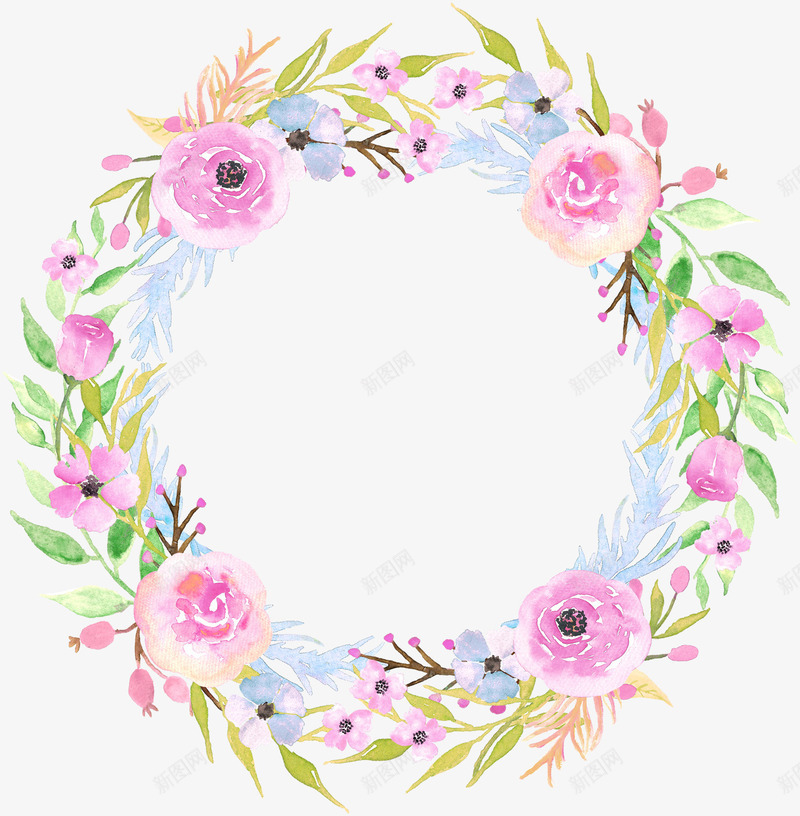 古典水彩玫瑰花环png免抠素材_88icon https://88icon.com 叶子 水彩 浅棕色 渲染 玫瑰花 花卉 花朵边框 装饰图案 边框 透明