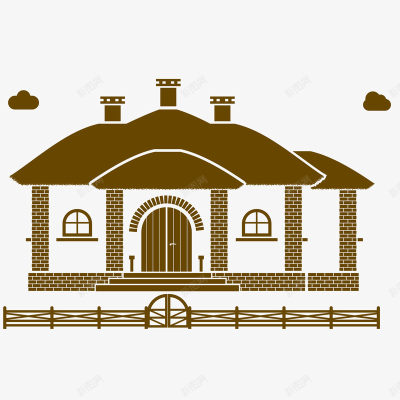 建筑剪影png免抠素材_88icon https://88icon.com 平房 建筑剪影 扁平化 白云
