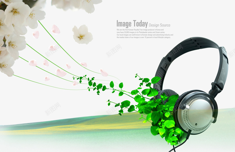 花卉藤曼耳机背景海报png免抠素材_88icon https://88icon.com 绿色 耳机 花卉 藤曼