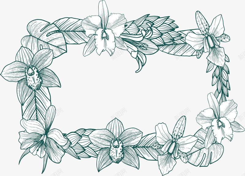 素描手绘花朵边框png免抠素材_88icon https://88icon.com 手绘花环 矢量png 素描 绘画班 花朵标题框 花朵边框