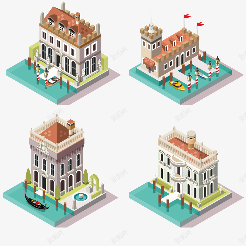 水边城市房屋矢量图ai免抠素材_88icon https://88icon.com 别墅 城市 建筑 房屋 船只 矢量图