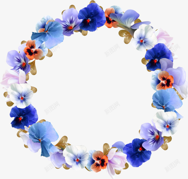 蓝紫小清新花环装饰图案png免抠素材_88icon https://88icon.com 小清新 花环 蓝紫 装饰图案