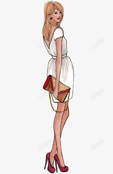欧美女孩手绘插画png免抠素材_88icon https://88icon.com 卡通 女生 手绘 插画 白色 裙子
