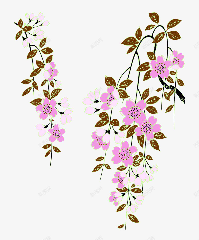垂下的樱花纸条png免抠素材_88icon https://88icon.com 手绘 日本樱花 樱花枝条