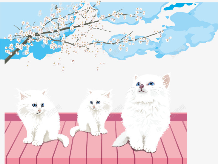 樱花树下的可爱白色猫咪png免抠素材_88icon https://88icon.com 唯美 樱花 水彩 清新 白色的猫