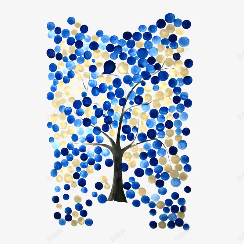 圆点大树png免抠素材_88icon https://88icon.com 圆圈 圆点 圆点树 圆球 点点 蓝色 装饰 黄色