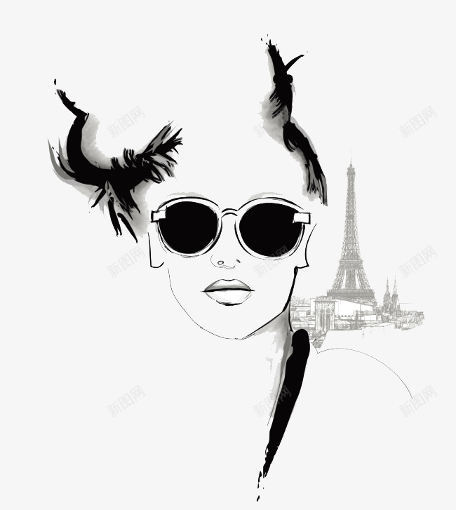 巴黎与戴墨镜的美女插画png免抠素材_88icon https://88icon.com 女人插画 性感 欧美 美女