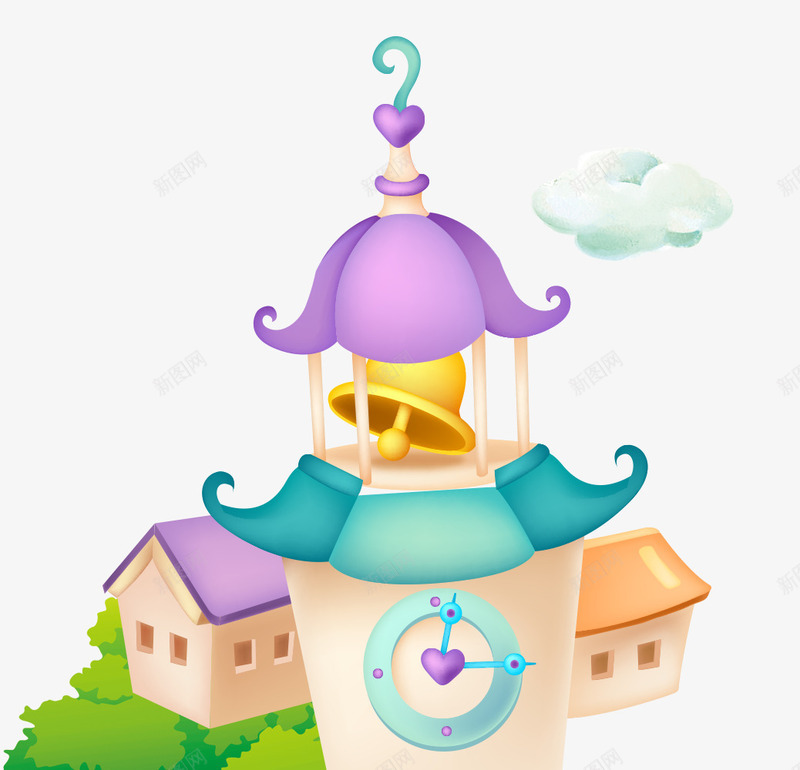 卡通房屋png免抠素材_88icon https://88icon.com 卡通 可爱 城堡 小朋友 幼儿 幼儿园 房屋 白云 铃铛