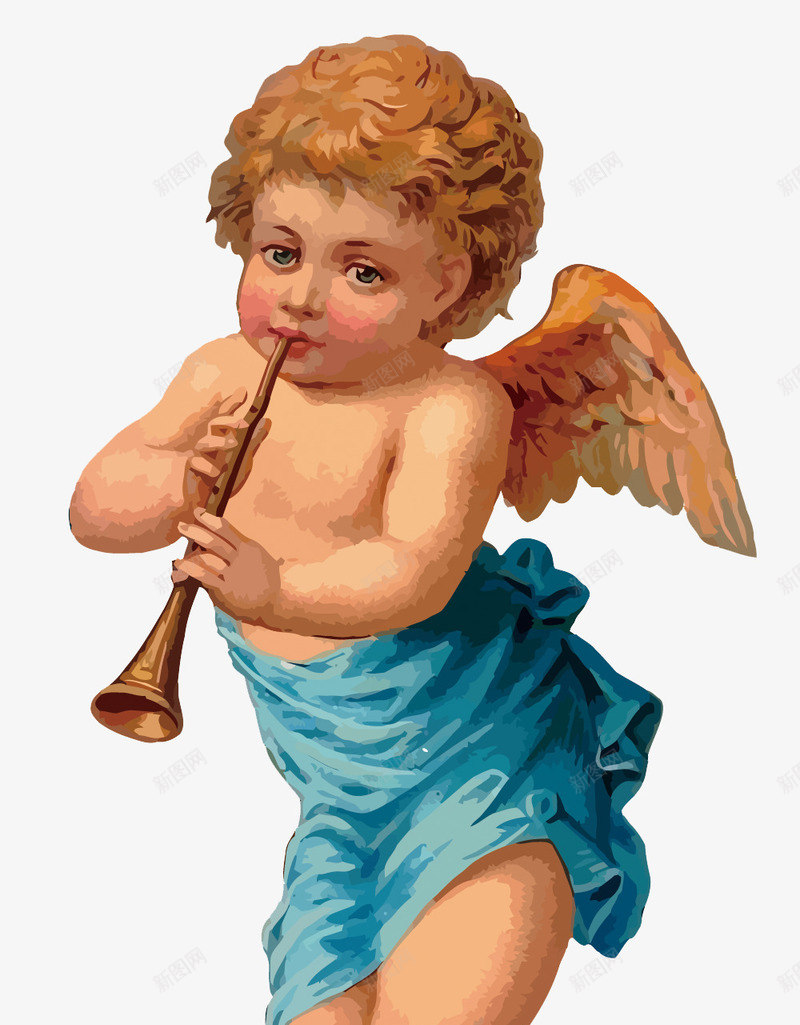 吹喇叭的小天使png免抠素材_88icon https://88icon.com 天使矢量 手绘 欧美 油画