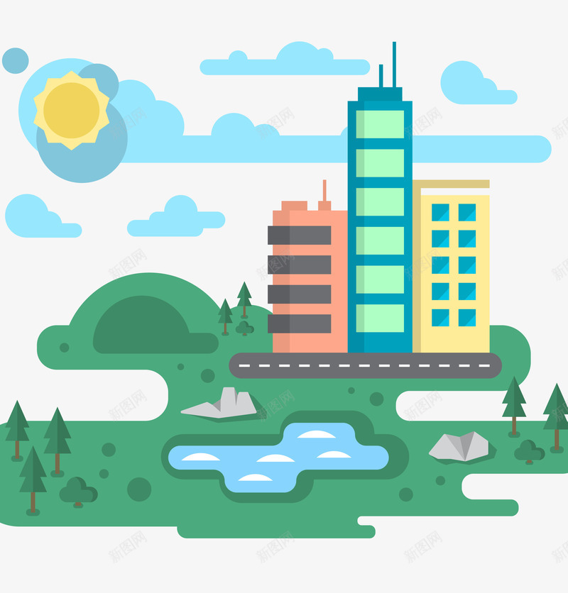 卡通手绘自然环境城市psd免抠素材_88icon https://88icon.com 卡通环境 扁平化 手绘城市 手绘环境 环境 自然环境