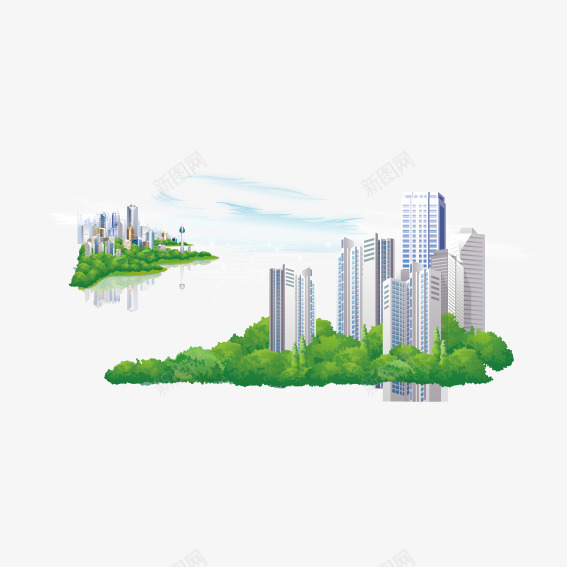 海市蜃楼矢量图ai免抠素材_88icon https://88icon.com 城市 大厦 河水 河流 矢量图
