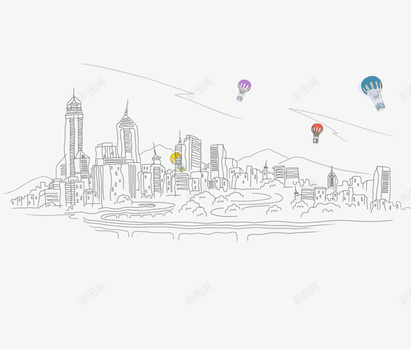 手绘城市线条png免抠素材_88icon https://88icon.com 手绘城市 线条 黑白