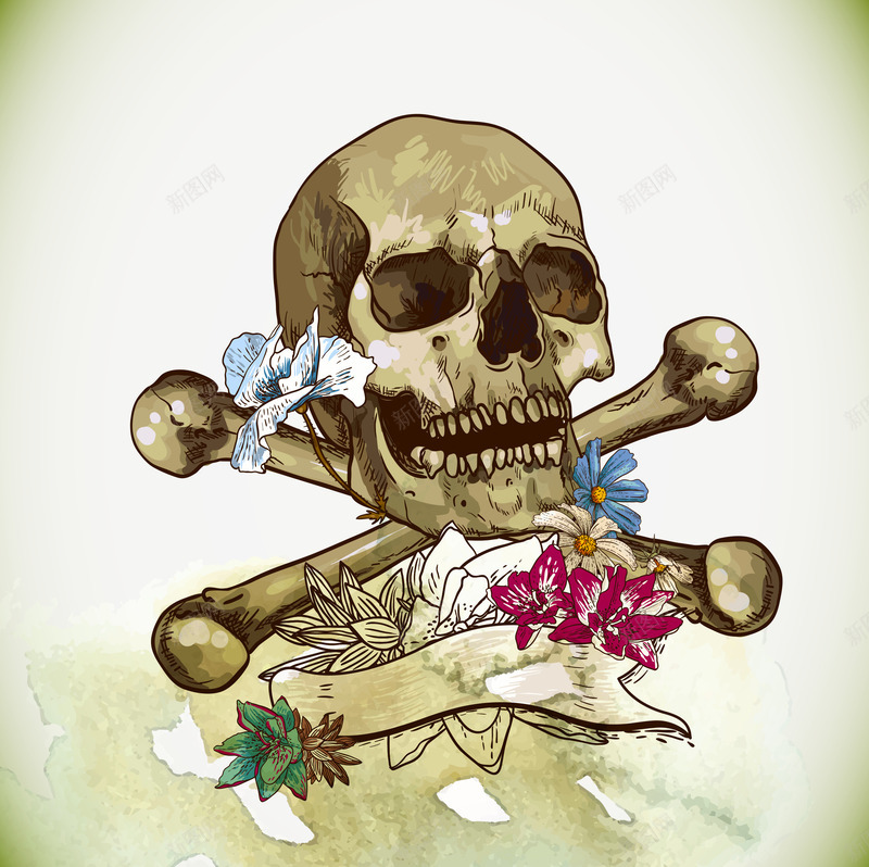 水彩骷髅插画矢量图eps免抠素材_88icon https://88icon.com 插画素材库 欧美插画素材库 水彩素材库 骨头插画素材库 骷髅素材库 矢量图