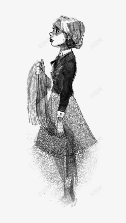 手绘黑白女孩png免抠素材_88icon https://88icon.com 卡通 女孩 手绘 插画 欧美 短发 秋冬 素描