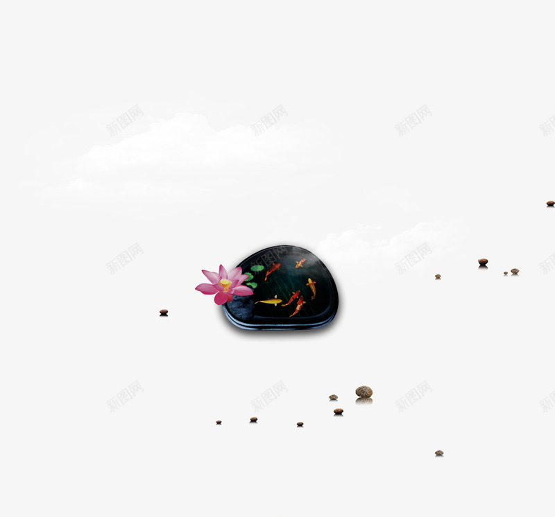 砚台png免抠素材_88icon https://88icon.com 文房四宝 白云 砚 荷花 鱼