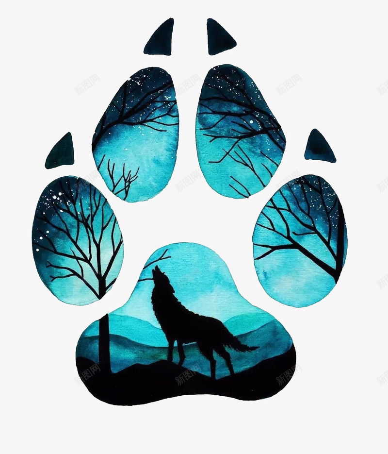 创意脚印拼图psd免抠素材_88icon https://88icon.com 树枝 狼 狼脚印设计 脚印 蓝色