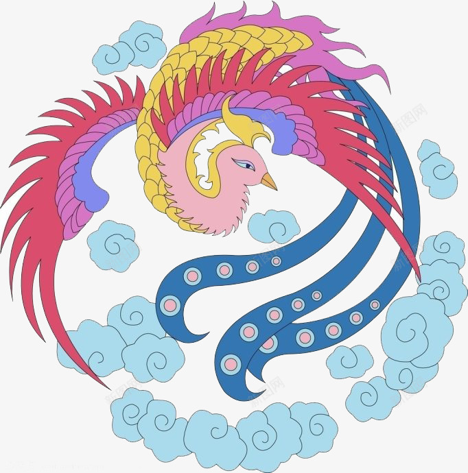 卡通手绘凤凰装饰png免抠素材_88icon https://88icon.com 中国风 云朵 凤凰 卡通装饰