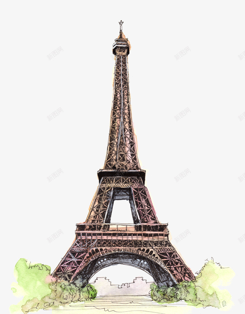 城市插画绘画png免抠素材_88icon https://88icon.com 埃菲尔铁塔 建筑 手绘插画