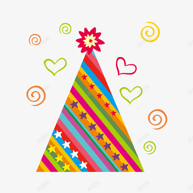 生日帽子元素png免抠素材_88icon https://88icon.com 七彩 三角 帽子 彩色 生日 礼帽
