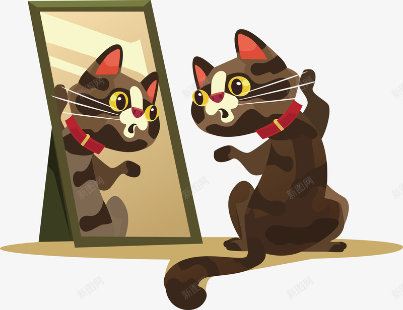 照镜子的小猫矢量图eps免抠素材_88icon https://88icon.com 动物 动物png 动物矢量图 小猫 照镜子 矢量图 镜子 镜子里的人