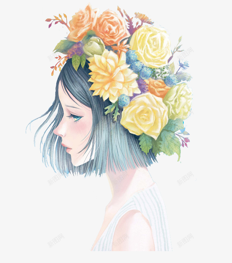 头戴花环的女孩插画png免抠素材_88icon https://88icon.com 头戴花环 女孩 手绘 插画 装饰