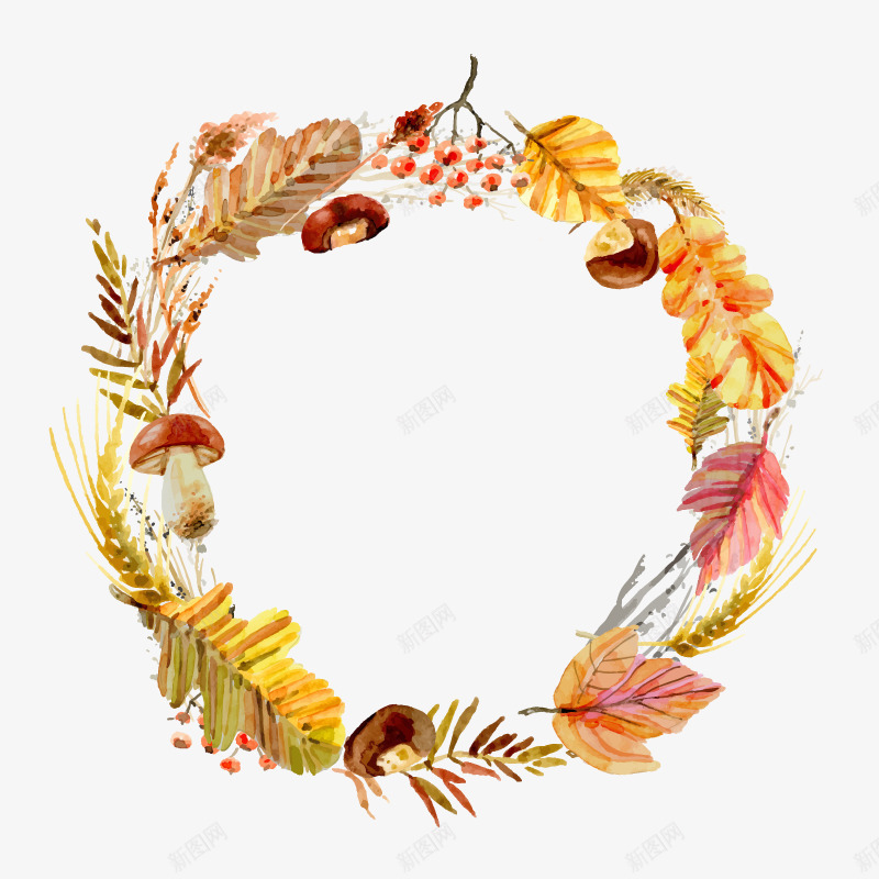秋天的花环矢量图ai免抠素材_88icon https://88icon.com 植物 蘑菇 高清 矢量图