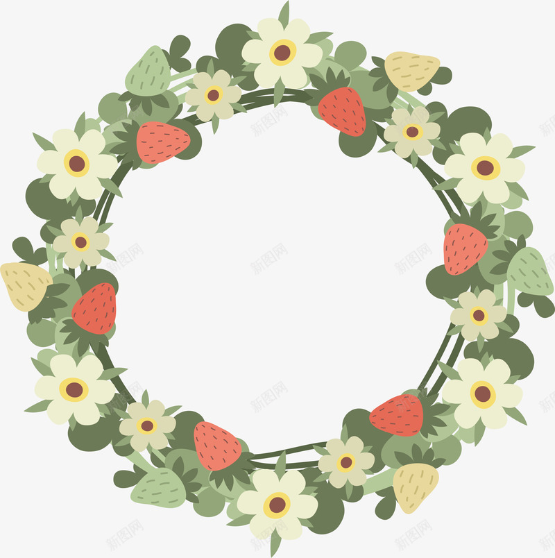草莓花藤装饰框png免抠素材_88icon https://88icon.com 浪漫花环 矢量png 花藤装饰框 花藤边框 草莓 草莓花藤