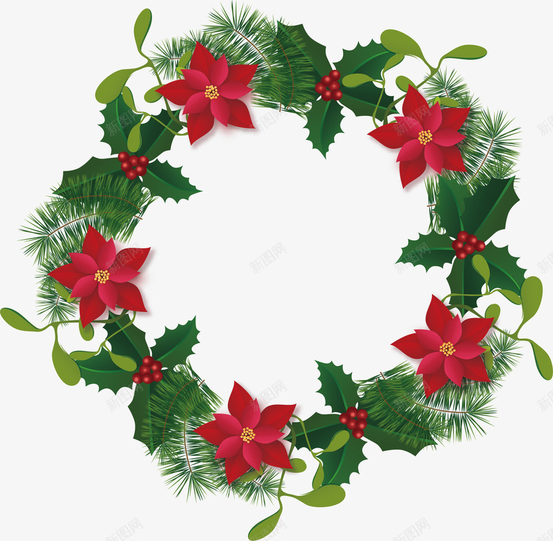 花瓣圣诞花环矢量图ai免抠素材_88icon https://88icon.com 圣诞快乐 圣诞节 圣诞花环 矢量png 花环 花瓣形状 矢量图