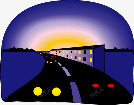 城市道路夜景风景插画矢量图eps免抠素材_88icon https://88icon.com 夜景 夜景城市 道路 道路风景 矢量图