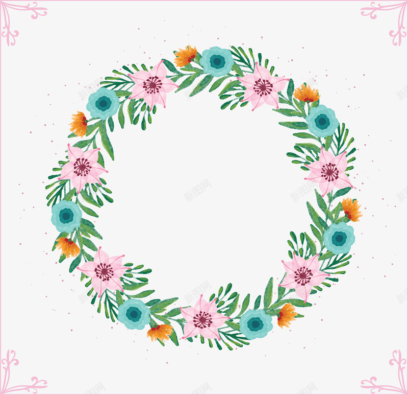 粉绿色花朵装饰花环png免抠素材_88icon https://88icon.com 春天边框 浪漫花环 矢量png 粉绿色花环 花环 装饰花环