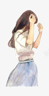 手绘长发美女png免抠素材_88icon https://88icon.com 小清新 手绘 美女 长发