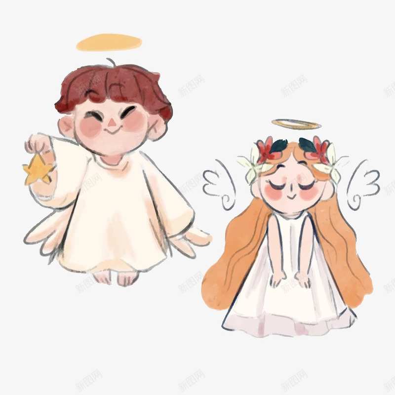 可爱天使png免抠素材_88icon https://88icon.com 光环 可爱 天使 手绘 星星 花环 裙子 金发