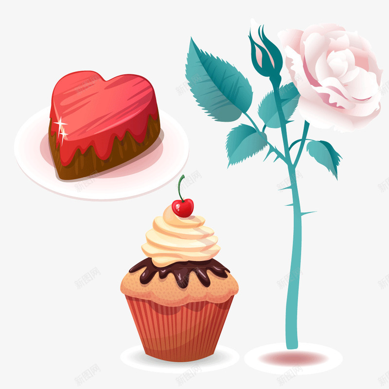 蛋糕糕点鲜花情人节矢量图ai免抠素材_88icon https://88icon.com 情人 矢量素材 糕点 素材 蛋糕 蛋糕矢量 鲜花 矢量图