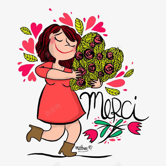 欧美女生png免抠素材_88icon https://88icon.com 卡通 女生 手绘 插画 爱心 花束