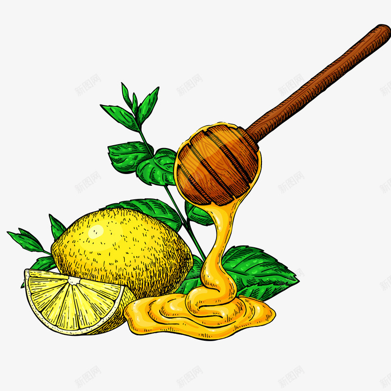 蜂蜜和柠檬手绘插画矢量图ai免抠素材_88icon https://88icon.com 健康保健 免抠PNG 柠檬 维生素 薄荷 蜂蜜 蜂蜜和柠檬手绘插画 矢量图