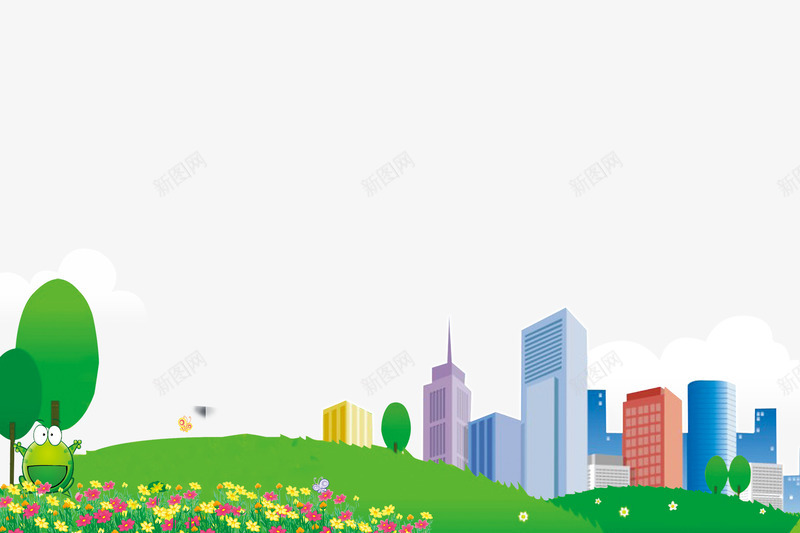自然风景楼房png免抠素材_88icon https://88icon.com 卡通楼房 草地 鲜花