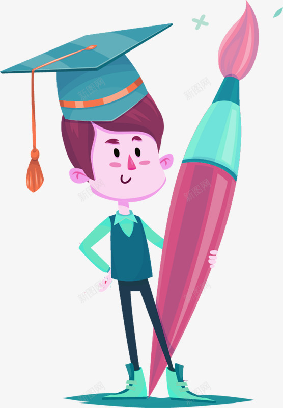 拿着毛笔的小孩png免抠素材_88icon https://88icon.com 儿童 卡通 学习 蓝色