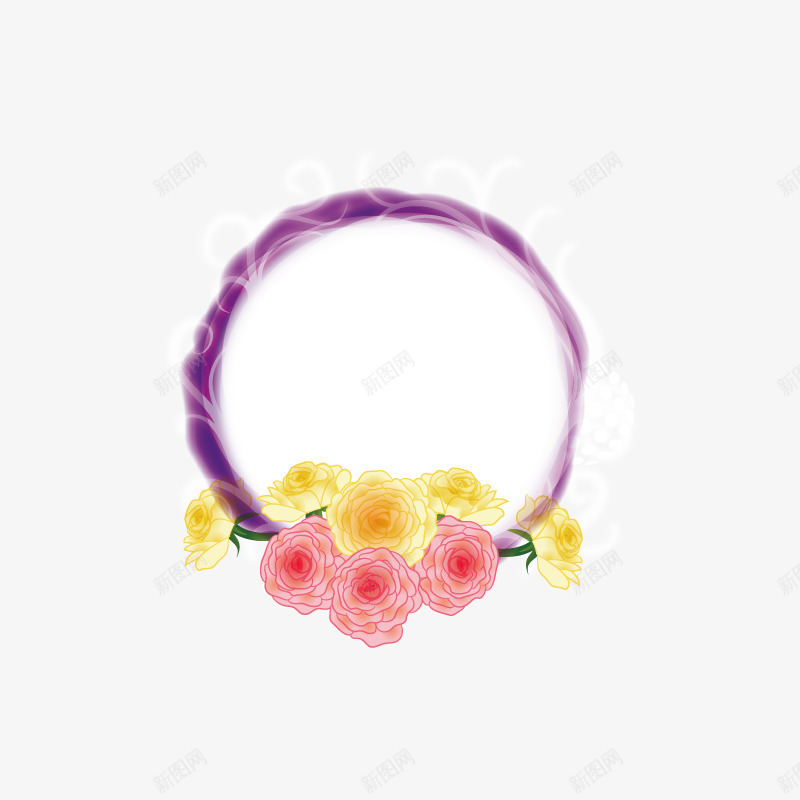 玫瑰花花环png免抠素材_88icon https://88icon.com 玫瑰花 矢量边框 紫色边框 花环 边框