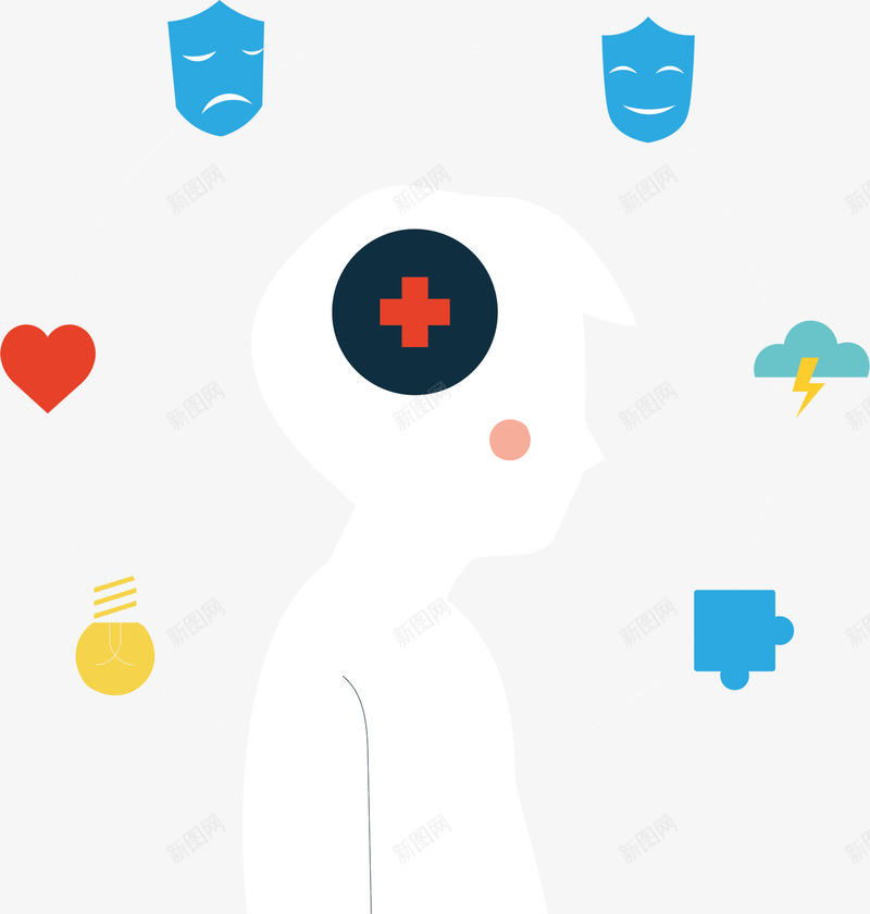 人类精神卫生健康矢量图ai免抠素材_88icon https://88icon.com 人类大脑 健康管理 医疗 矢量png 精神 精神健康 矢量图