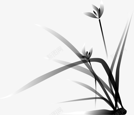 水墨兰花矢量图ai免抠素材_88icon https://88icon.com 中国风格 兰花 卡通 矢量图
